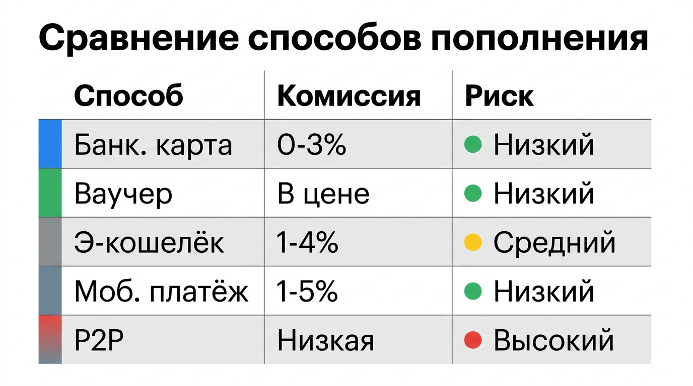 сравнение способов пополнения
